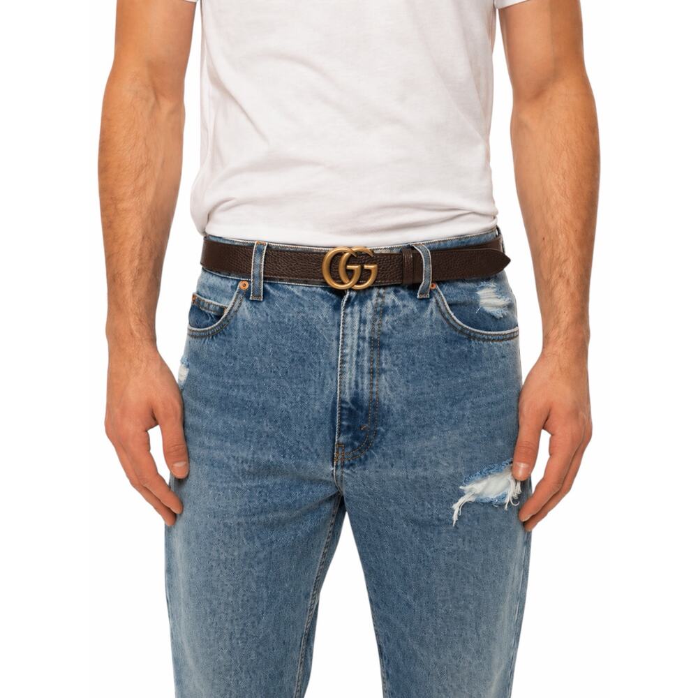 Gucci Double GG Reversible Leather Belt Black Brown Gold Buckle Size 120/ 48 - Picture 3 of 13